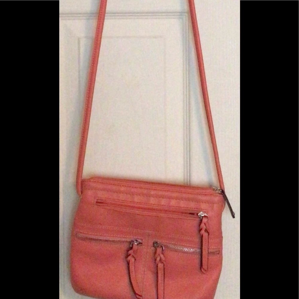 Tignanello Salmon Coral Colored Cross Body Bag with card holders